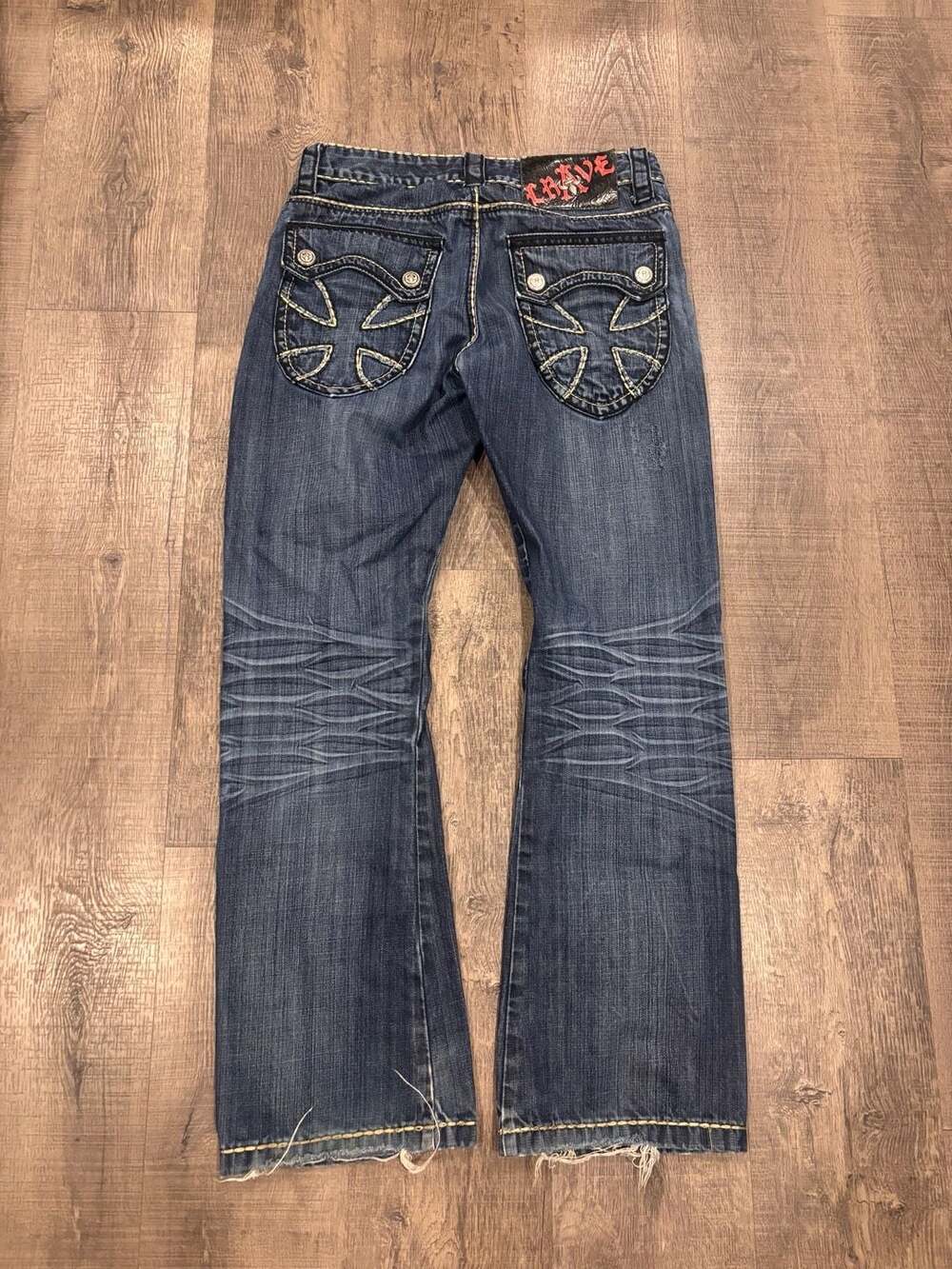 Crave Vintage Y2K Bootcut Jeans with Embroidered Cross Pockets